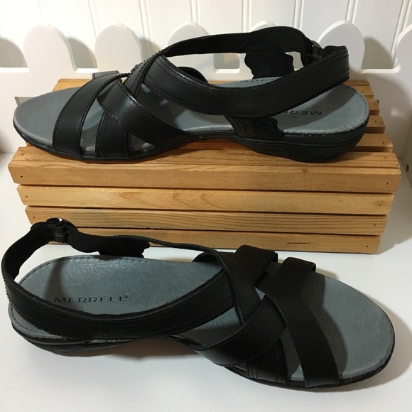 Merrell Shoes - Merrell black leather sandals size 11